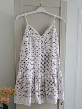 Michael Kors White Eyelet Spaghetti-Strap Tiered Mini Dress